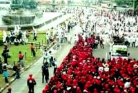 Foto: Aksi demo buruh Konfederasi Serikat Pekerja Nusantara (KSPN) di Jakarta. (Dok. KSPN)