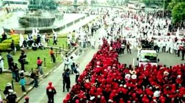 Foto: Aksi demo buruh Konfederasi Serikat Pekerja Nusantara (KSPN) di Jakarta. (Dok. KSPN)