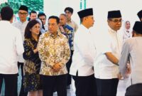 Sejumlah menteri Kabinet Merah Putih dan pejabat negara turut meramaikan acara gelar griya atau open house Idulfitri 1447 Hijriah di Istana Kepresidenan Jakarta.
