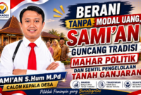 Sami’an hadir dengan visi besar  mewujudkan Desa Sekarbagus yang mandiri, transparan, dan sejahtera melalui proses demokrasi yang jujur dan bebas dari praktik politik uang.