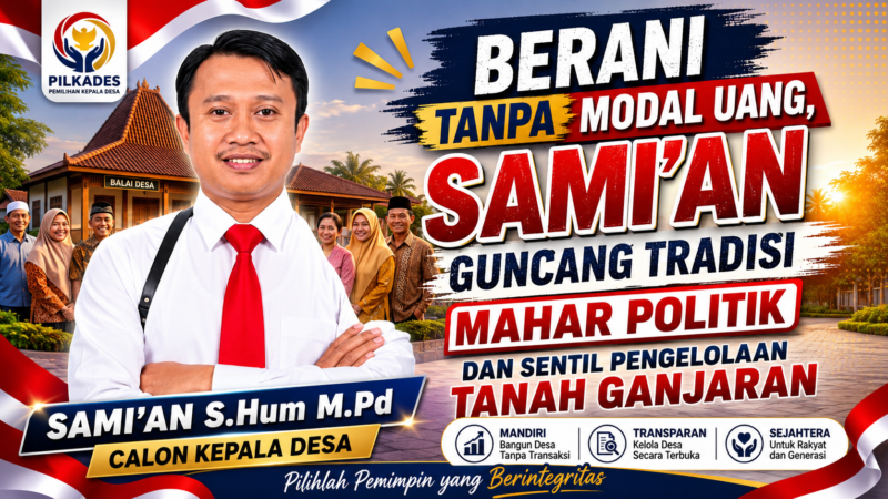 Sami’an hadir dengan visi besar  mewujudkan Desa Sekarbagus yang mandiri, transparan, dan sejahtera melalui proses demokrasi yang jujur dan bebas dari praktik politik uang.